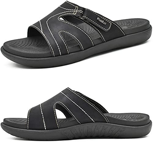 KuaiLu Ciabatte Donna Ortopediche Moda Leggere Comode Supporto Arco Plantare Doccia Sandali Estive Spiaggia Piscina Aperte Mare Pantofole Antiscivolo Gomma Suole Scarpe Nero 36