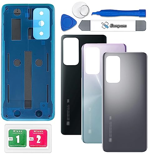 Eonpam Akkudeckel für Xiaomi Mi 10T / Mi 10T Pro Rückseite Glas Original Backcover Back Glas Ersatz mit Reparatursatz (Silber)
