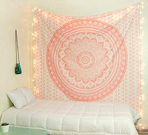 raajsee Rose Gold Elephant Mandala Tapestry For Bedroom - Aesthetic Indie Boho Trippy Wall Hanging Poster (30x40 Inches / 76x101 Cms)