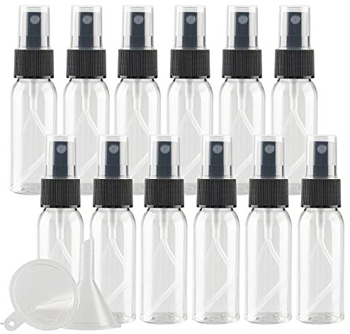 ZEOABSY 12 Pièces 30ml Vaporisateur Vide, Transparente Petits Vaporisateur en Plastique, Flacon Spray Vide, Atomiseur Parfum, Bouteilles avec Pompe de Pulvérisation Noir de Voyage