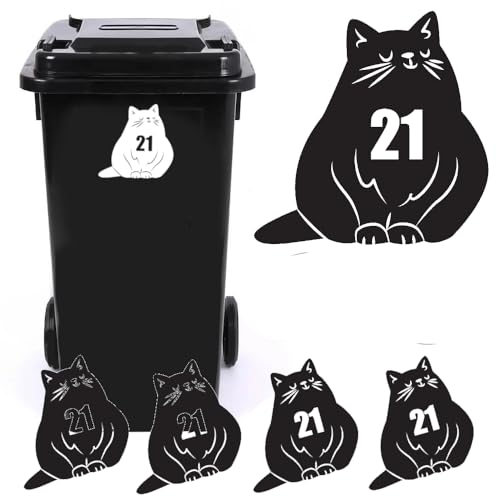 Pack of 3 Pet Cat Silhouette Personalised House Number Wheelie Bin Stickers - Recycling Box Number Stickers - Party Decorations - Bin Numbers For Wheelie Bins (White)
