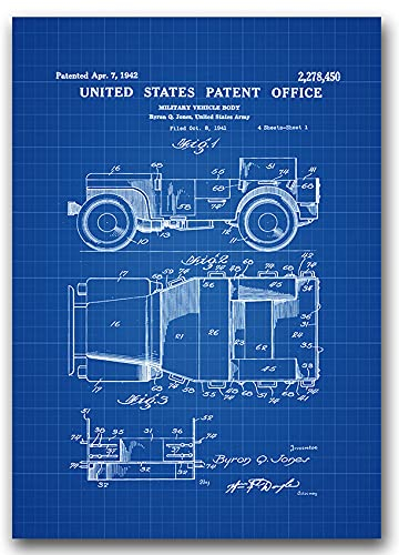 Vintage Posteria Poster Anschlag Bild Bilder Wandbilder Schlafzimmer Deko Ohne Rahmen WandKunst Posters Moderne Zimmer Vintage 60x85 cm - Willys Military Jeep Patent Patent Automobile US Army