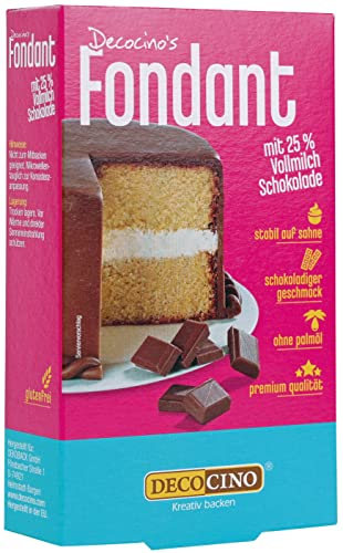 DECOCINO Fondant Schoko mit 25% Vollmilch-Schokolade ohne Palmöl, reißfest & stabil auf Sahne –ideale Backdeko zum Dekorieren von Kuchen & Torten