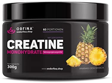 Endorfina Creatine Monohydrate Pulver 300g - Kreatin Monohydrat für Muskelaufbau, Kraft und Regeneration - Kreatin Pulver ohne Zucker, Schnell Löslich - Ananasgeschmack 60 Portionen je Behälter