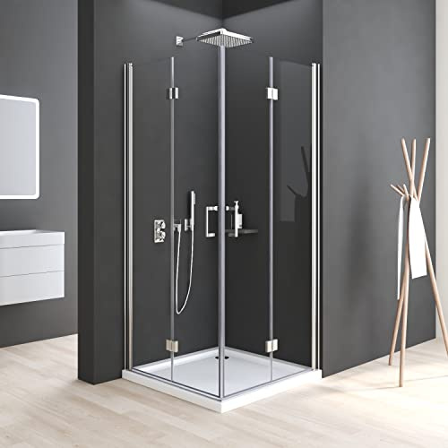 Duschkabine Drehfalttür 75 x 90 x 195 cm Eckeinstieg Falttür 6mm NANO Beschichtung ESG Glas 180º Falttürkabine Duschabtrennung Dusche Duschwand