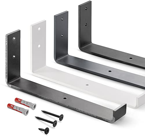 HOLZBRINK Metall Regalträger Regalhalter für Wandregal, Wandhalterung 300mm, weiss, 2 Stück, HLR-J-300-9016