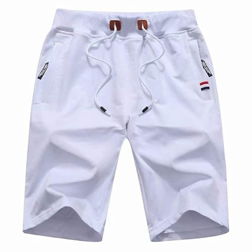 Tansozer Shorts for Men Sports Gym Shorts Men Bermuda Tracksuit Shorts Men Casual Sweat Jersey Shorts Elasticated Waist Summer Jogging Shorts with Zip Pockets White S