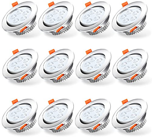 Ikodm LED Einbaustrahler Spots ultra flach 5W 230V IP20, 420 Lumen 12er Set Warmweiß 3200K Ausschnitt 80mm,CRI 75,Einbauleuchten Decken Spot,für Schlafzimmer Badezimmer Wohnzimmer [Energieklasse A]