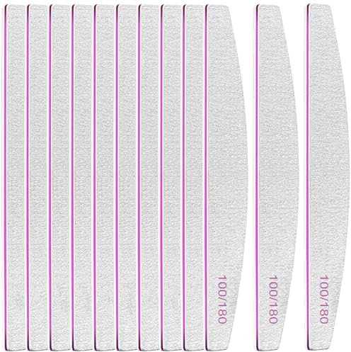 VIKKI 12PCS Professional Nail Files Double Sided Washable Emery Board 100/180 Grit Nail Files, Acrylic Nails and Natural Nails File Manicure Tools Pet Grooming Tools for Home and Salon Use