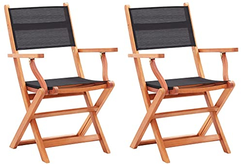 INLIFE Klappbare Gartenstühle 2 STK. Schwarz Eukalyptus Massivholz