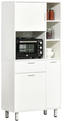 HOMCOM Kitchen Cupboard, Modern Kitchen Storage Cabinet with Shelves and Drawer, Free Standing Kitchen Units, 166 cm, White