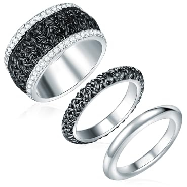 Lulu & Jane Damen Set (Ring 3er) Metall-Legierung | Palladium/Metall-Legierung, Modeschmuckring, verziert mit Kristallen, weiß