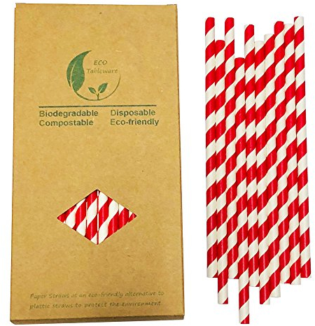 Niedliche rot-weiß gestreifte Papierstrohhalme für Trinkpartys, Cola-Strohhalme, rote Strohhalme, Papier für Cocktail, Saft, 19 cm, dekorative Cake-Pop-Sticks