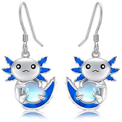 Axolotl-Ohrringe Sterlingsilber Blau Axolotl-Ohrringe mit Mondstein süße Tierohrringe Schmuck Geschenke für Frauen und Mädchen