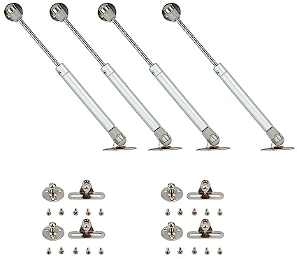Bohaner 4 x Gasdruckfeder 200N Gasdruckdämpfer Schranktürscharniere Heben Sie Frühling Klappe Gasstrebe Unterstützung Stay Bar Küche Schrank Box Druck (Silber)