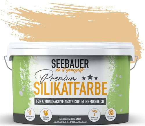 SEEBAUER diy Silikatfarbe Hellbraun 2,5L für Innen (No. 627 Toscana Valley) Atmungsaktive Mineralfarbe für Allergiker - Abwaschbare Wandfarbe - Brauntöne hohe Deckkraft