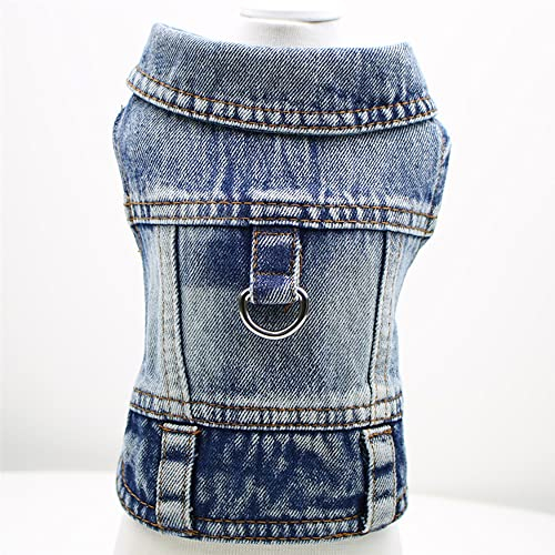 Welpenkleidung für kleine Hunde und Jungen, klassischer Western-Denim-Hundemantel, Hunde-Jeansjacke mit D-Ring, Haustier-Kostüm, kühlendes Geschirr, Weste zum Spazierengehen (Blau, L)