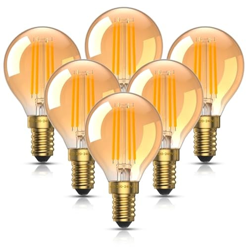Bonlux 4W E14 LED Light Bulbs Small Screw,Vintage Small Edison Screw Bulb Amber Glass 2200K Warm White,Retro E14 LED Filament Bulb Replace 35W SES Golf Ball Bulb for Decorative Lighting-6Pack
