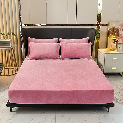Fleece Spannbettlaken Spannbetttuch Warm Winter 180x200 Rosa Altrosa Flausch Cashmere Touch Teddy Plüsch Flanell Kuschelig Flauschig Nicki Velours Bettlaken für Boxspringbett Hohe Matratzen bis 30 cm