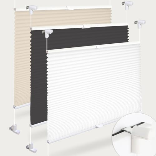Plissee ohne Bohren Plissees Klemmfix 75 x 130 cm (BxH) Weiß HOHE QUALITÄT - LANGLEBIG Easyfix klemmträger Plissee Tür & Fenster