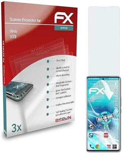 atFoliX Schutzfolie kompatibel mit Vivo V29 Folie, ultraklare und flexible FX Displayschutzfolie (3X)