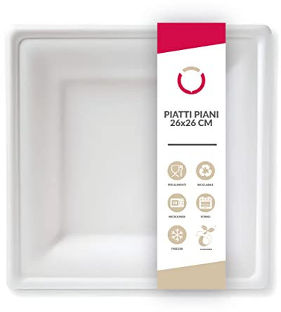 DOT Horeca Solutions 80 Piatti piani bianchi QUADRATI carta bagassa 26x26 CM usa e getta monouso polpa di cellulosa biodegradabili compostabili riciclabili bio bianco canna da zucchero