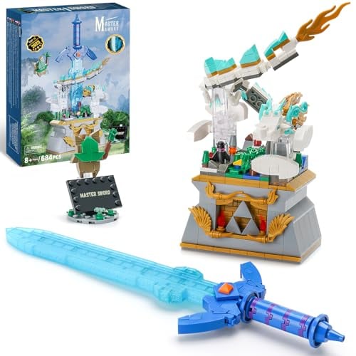 Sillbird Master Schwert Baukasten mit Drache, Hyrule Sammlung Display Modell für Spielefans, leuchtender Klemmbausteinen Meisterschwert, Ideen Geschenke für Kinder ab 8 Jahren (677 Stück)