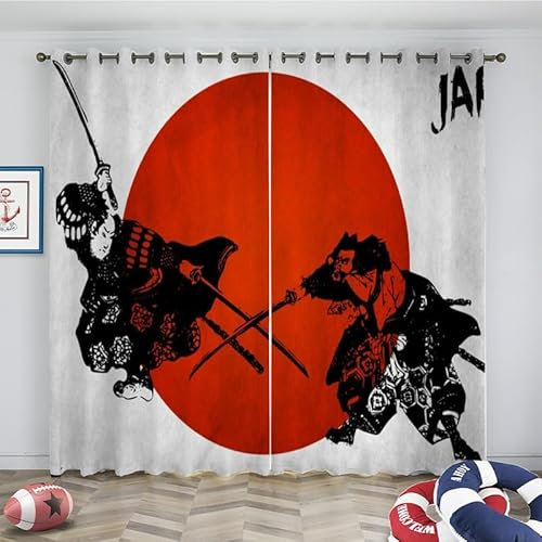 loyaltyer Rideau Occultant Blanc, Art Japonais Rideau Occultant Thermiques Lot de 2 Panneaux 132x160 cm, Oeillets Rideau Chambre Fille Enfant Garcon, Salon Dressing Cuisine Rideau Separation