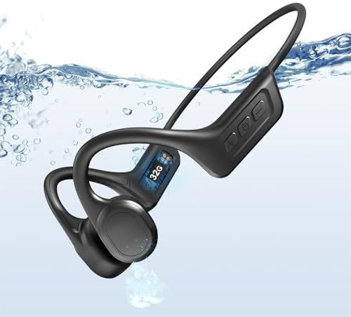 Bone Conduction Bluetooth Headphones IPX8 Waterproof for Swimming With 32G Memory - for Surfing, Running (Black)