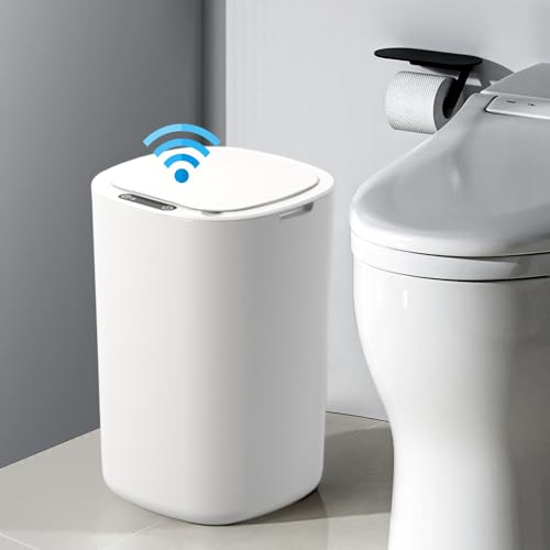 Cubo de Basura Automático con Sensor de Apertura |Cubo para Cocina | Sensores Infrarojos | Tapa Desmontable | Blanco | 12 L Cubo de Basura Sin Contacto para Hogar Oficina Baño Cocina (redondo)
