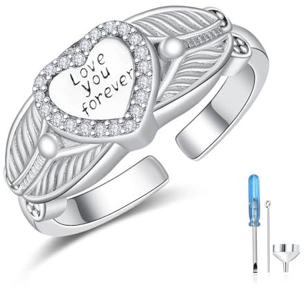 KINGWHYTE Asche Ringe für Frauen 925 Sterling Silber Herz Schmetterling Ring Urne Ringe für Asche Frauen Asche Keepsake Kremation Schmuck für Asche