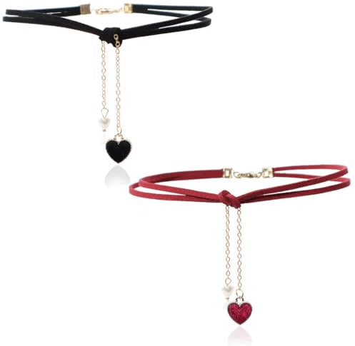 WJRQD 2er Set Samt Choker Halsketten in Schwarz und Rot für Teenager Mädchen und Damen, Trachtenschmuck.