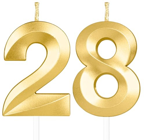 Yiran 3D Birthday Candles, Gold Candle Number 28th Candle, Birthday Candle for Cake, Boys Girls Cake Topper Birthday Candles Number 28 Birthday,Party Wedding Anniversary Celebration Supplies