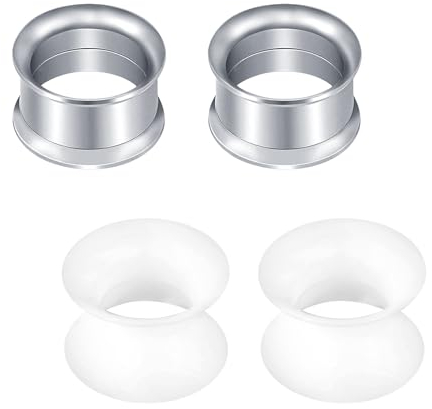Rajnard Edelstahl Silikon Holz Tunnel Set 6mm Extra Weich und Flexibel Flesh Tunnel Ohr Plug Expander Hider Piercing Schmuck für Frauen und Männer Silber Weiß