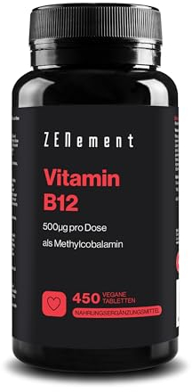 Vitamine B12 1000 mcg - 450 Comprimés Végans (+ 1 An) - Vit B12 Méthylcobalamine Hautement Biodisponible - Pour l'Énergie, l'Immunité et la Fatigue - Pour Végans, sans Additifs et Sans Gluten