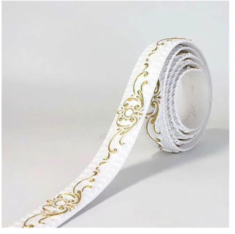 XYUERU 3D Embossed Pattern Wall Trim Line,Wallpaper Border Stickers,PVC Self Adhesive Wallpaper,Tiles Sticker for TV Background Door Frame (Color : White Gold)