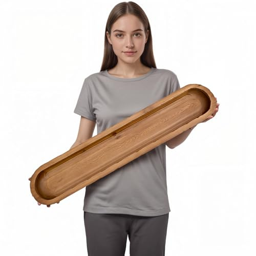 SwallowLiving Rustikale handgeschnitzte dekorative Holz-Teigschüssel, ca. 76,2 cm große brotförmige Tafelaufsatz, lange Holzschale für Heimdekoration