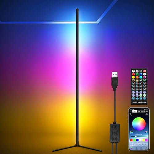 WEICHIDA LED Corner Floor Lamp RGB 61.5 Modern Standing Lamp with APP/Remote/Music Sync/DIY Mode - 16 Million Colour Changing Smart Floor Light for Living Room Corner Light for Bedroom Gaming Room