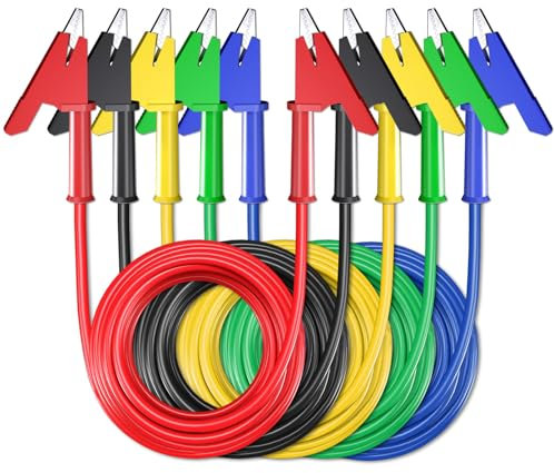 Cleqee 5 Stück Krokodilklemmen Messleitungen Doppelendiges Krokodilkabel mit Isolatoren Clips Test Flexibles Kupferkabel für elektrische Tests 16,4ft/5m