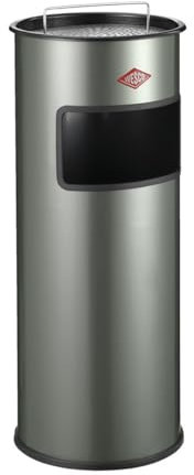 WESCO mittlerer Standascher mit Sieb in der Farbe neusilber, pulverbeschichtetes Stahlblech, 30 Liter Volumen, Einwurfschlitz, ohne Einsatz