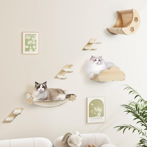 ARTETHYS Cat Climbing Shelves, 3-Step Wall Perch with Moon Cat Bed & Beige Condo House