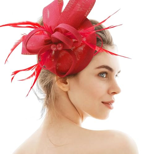 Fascinator Damen Federn und Leinen Fascinators für Damen Hut 1 Stück Hochzeit Hüte für Frauen und 1 Stück Haarband in der Gleichen Farbe Geeignet für Hochzeiten, Teepartys