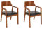 SAM 2er Set Esszimmerstuhl Angel, Akazienholz nussbaumfarben, schwarzes Echtleder, Holzstuhl mit Armlehnen, ergonomischer Massivholz-Sessel mit Leder-Bezug, Stuhl für Küche, Esszimmer & Wohnzimmer