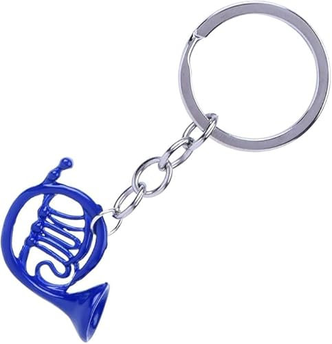 Voarge 1 Stück Schlüsselanhänger aus blauem Horn Mini Schlüsselanhänger Tasche Horn French Horn Schlüsselanhänger mit Anhänger Geschenk Schmuck blau