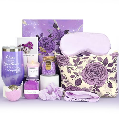Pamper Gifts for Women, Unique Relaxation Gift Spa Bath Set for Her, Lavender Self Care Get Well Soon Gifts, Ladies Hamper Birthday Gift Box for Mum, Sisters, Wife, Friends, Christmas Day