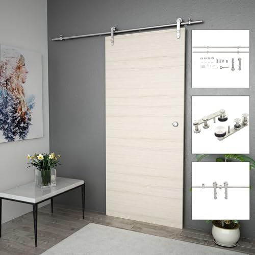 Iiaky Kit Binari Porta Scorrevole 183cm Acciaio Inossidabile Argento,Porta Scorrevole Interna in Vetro Smerigliato per Bagno Cucina Studio Vetro