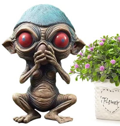 Alien-Statue für draußen – UFO-Gartendeko, Sci-Fi-Rasendekoration, Alien-Gartenstatue aus Kunstharz | Halloween-Gartenkunst, lustige Haus- und Gartendekoration, Alien-Regalfigur, Halloween-Alien für d