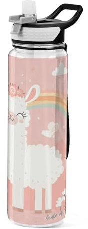 Fuauuyl Botella de agua de dibujos animados con tapa con popote, botella grande de tritan, a prueba de fugas y sin BPA, para deportes, gimnasio, viajes