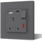 BSEED Single Plug Socket with USB C and USB A,Glass Switched Socket,UK Standard Electric Power Sockets,13A Wall Socket,Save Space,1 Gang,86mm Grey