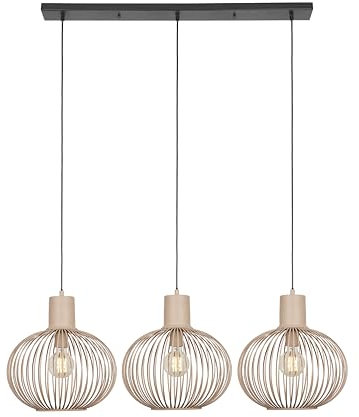 lightling Gisela Pendelleuchte, 3-flammige Hängeleuchte, Ø Schirme: 33 cm, Breite: 120 cm, Höhe: verstellbar bis 150 cm, Metall, exkl. 1 x E27, max: 10W, sand